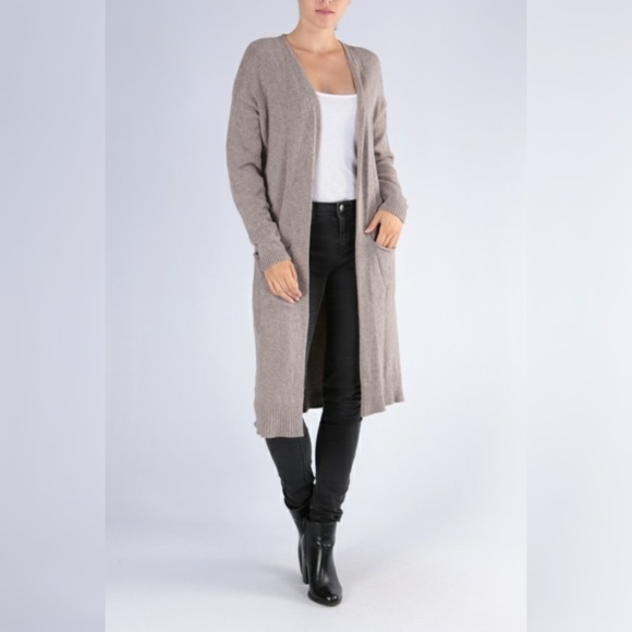 The Shepherd's Knot Sweaters - New Italy Long Cardigan Cashmere Sweater Gray Blue
